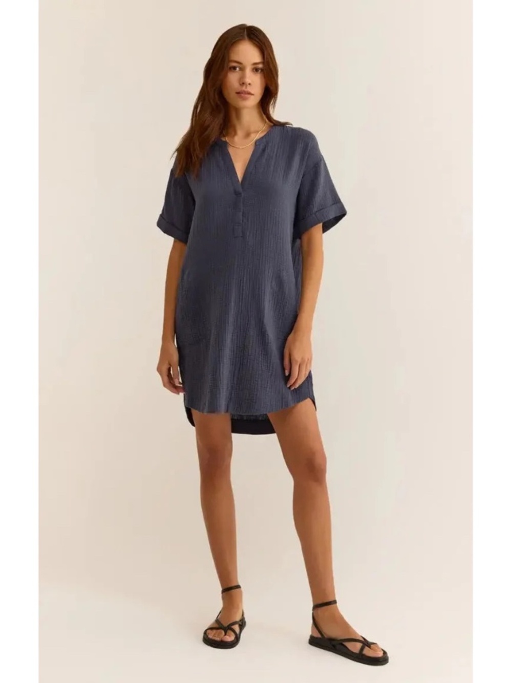 Women's Medium Z Supply Talia Gauze Dress in Navy Blue NWOT